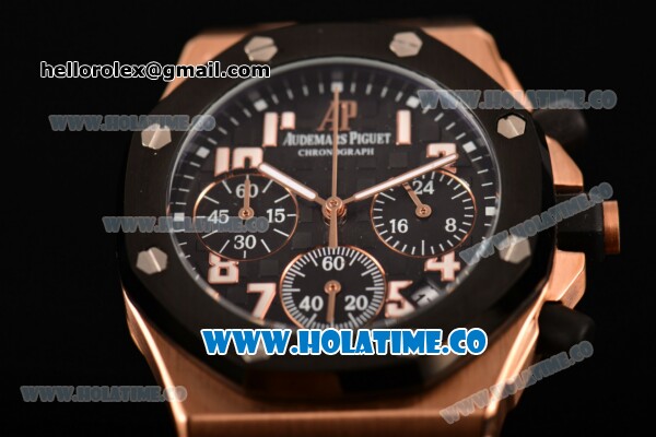 Audemars Piguet Royal Oak Offshore Miyota OS20 Quartz Rose Gold Case with Black Dial and Arabic Numeral Markers - PVD Bezel (EF) - Click Image to Close